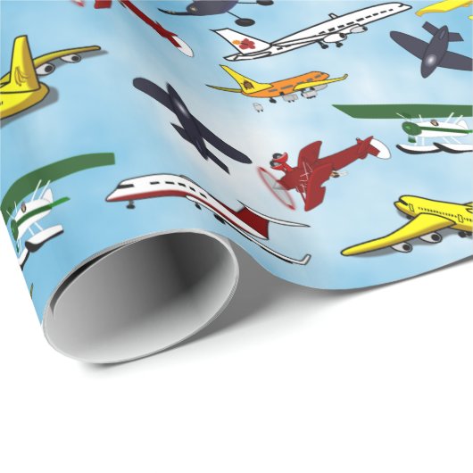 Papier Cadeau Beaucoup d'avions Jets Avions de chasse Fun Garçon (Coin rond)
