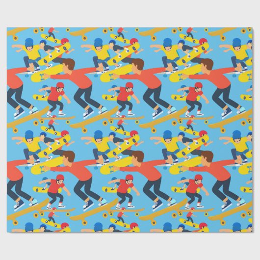 Papier Cadeau Beaucoup de Skateboarders (Plat)