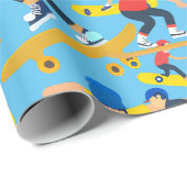 Papier Cadeau Beaucoup de Skateboarders (Coin rond)