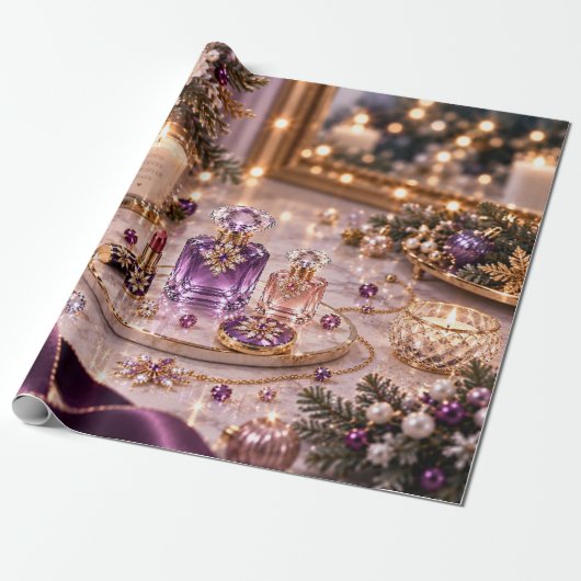 Papier Cadeau Beauté de Noël Violet prune (Déroulé)