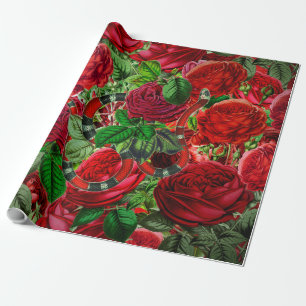Papier Cadeau Beauté et bête - serpent et motif de fleur rose