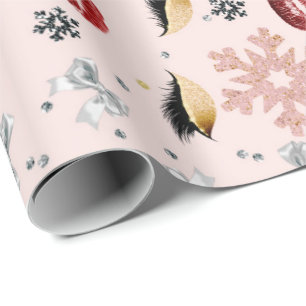 Papier Cadeau Beauté Féminine Rose Pâle Maquillage Fêtes Noël