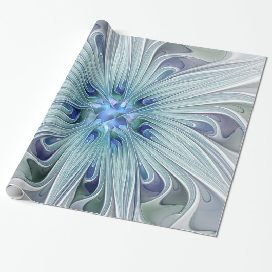 Papier Cadeau Beauté florale Abstraite moderne Blue Pastel Flowe (Déroulé)