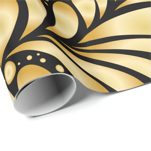 Papier Cadeau Beautiful Damask Gold & Black Wrapping paper roll (Coin rond)