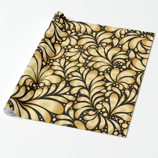 Papier Cadeau Beautiful Damask Gold & Black Wrapping paper roll