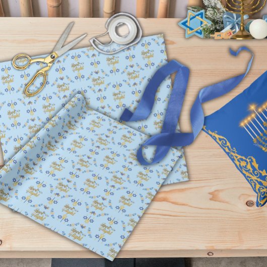 Papier Cadeau Beautiful Elegant Light Blue Hanukkah