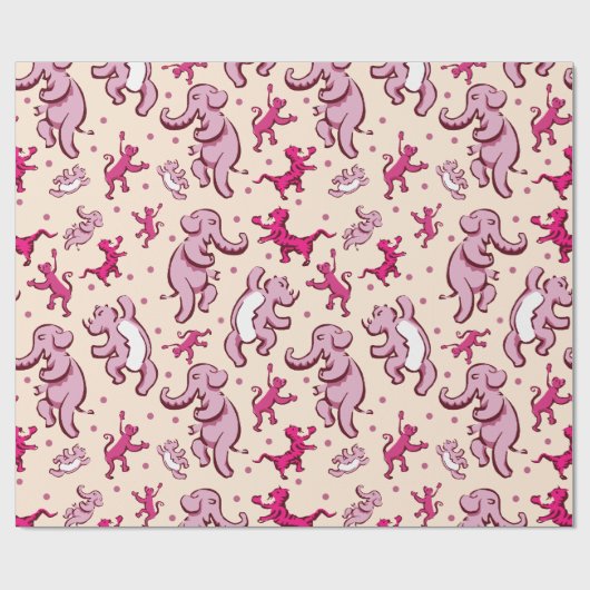 Papier Cadeau Beaux Animaux Danse Motif rose (Plat)