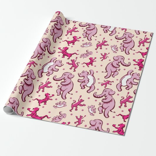 Papier Cadeau Beaux Animaux Danse Motif rose (Déroulé)