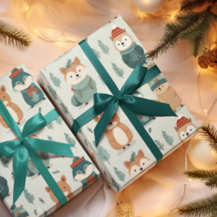 Papier Cadeau Beaux animaux d'hiver Noël et Anniversaire