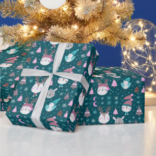 Papier Cadeau Beaux animaux Noël Arbres verts Noël