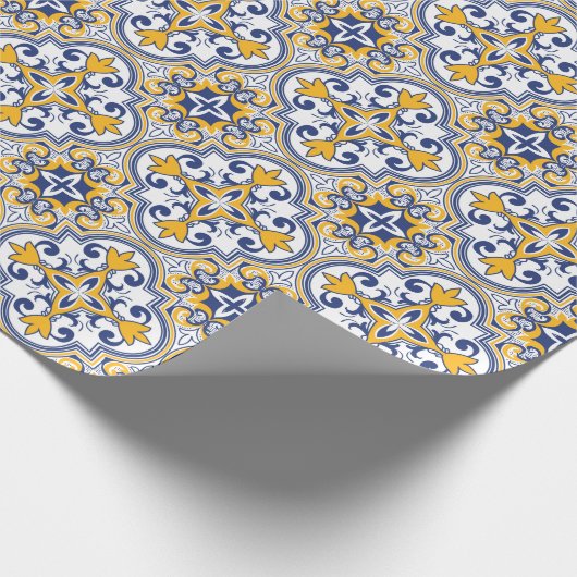 Papier Cadeau 💙 💛 Beaux azulejos bleu et jaune 9, (Coin)