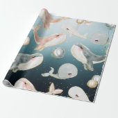 Papier Cadeau Beaux Baleines Aquarelles Dans La Mer Bleue (Déroulé)