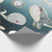 Papier Cadeau Beaux Baleines Aquarelles Dans La Mer Bleue (Coin)