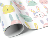 Papier Cadeau Beaux Bunnies de Pâques avec fleurs aux couleurs p (Coin rond)