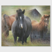 Papier Cadeau Beaux chevaux et grange rustique (Plat)