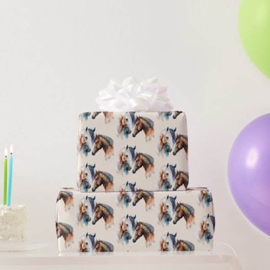 Papier Cadeau Beaux chevaux Western Boho Style Motif (Cadeaux de fête)
