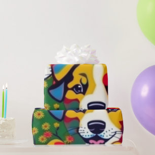 Papier Cadeau Beaux chiens colorés vibes de chien Enveloppement 