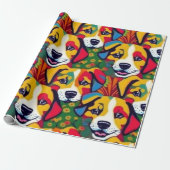 Papier Cadeau Beaux chiens colorés vibes de chien Enveloppement (Déroulé)