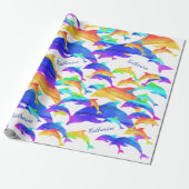 Papier Cadeau Beaux dauphins en arc-en-ciel avec prénom (Déroulé)