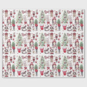 Papier Cadeau Beaux éléments d'aquarelle rouge Noël (Plat)