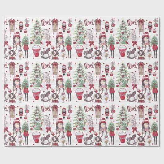 Papier Cadeau Beaux éléments d'aquarelle rouge Noël (Plat)