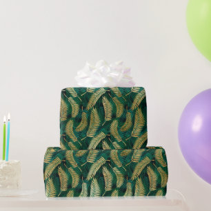 Papier Cadeau Beaux Feuilles Tropical Gold et Green