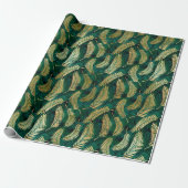 Papier Cadeau Beaux Feuilles Tropical Gold et Green (Déroulé)