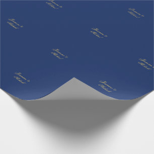 Papier Cadeau Beaux Noms De Couple Calligraphie Chic Bleu & Or