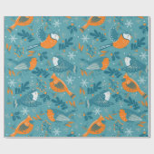 Papier Cadeau Beaux oiseaux de Noël et motif de flocons de neige (Plat)