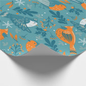 Papier Cadeau Beaux oiseaux de Noël et motif de flocons de neige (Coin)