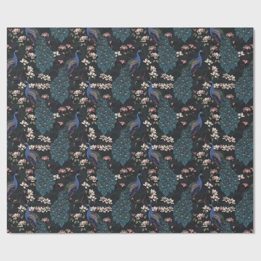 Papier Cadeau Beaux Peacocks noirs et Fleurs de Magnolia (Plat)