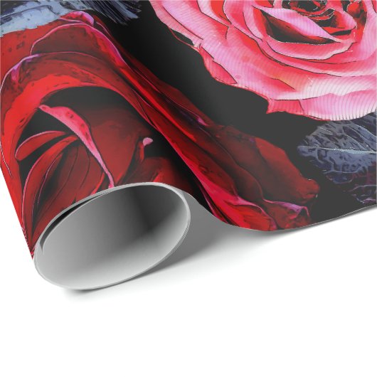 Papier Cadeau Beaux Roses en fleurs (Coin rond)