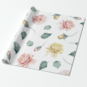 Papier Cadeau Beaux roses jaunes et roses d'aquarelle floraux