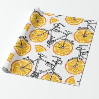Papier Cadeau Beaux vélos avec roues orange. Main d'aquarelle