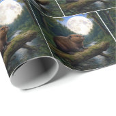Papier Cadeau Beaver On a River Log in the Moonlight (Coin rond)