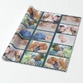 Papier Cadeau Bébé 6 photo collage classique bleu fête (Déroulé)