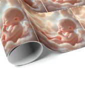 Papier Cadeau Bébé À Naître Dans Les Nuages Roses (Coin rond)