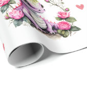 Papier Cadeau Bébé adorable Dragons & Coeurs sur la Saint-Valent (Coin rond)