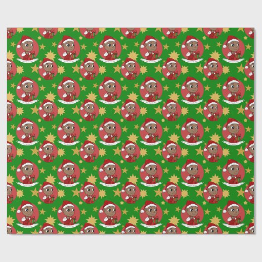 Papier Cadeau Bébé afro-américain mignon avec chapeau de Père No (Plat)