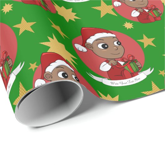 Papier Cadeau Bébé afro-américain mignon avec chapeau de Père No (Coin rond)