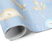 Papier Cadeau Bébé Baleine Bleue & Narwhal Sous La Mer (Coin rond)