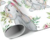 Papier Cadeau Bébé belle éléphant et fleurs Motif pour enfants (Coin rond)