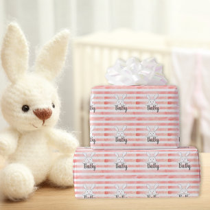 Papier Cadeau Bébé blanc Aquarelle rose