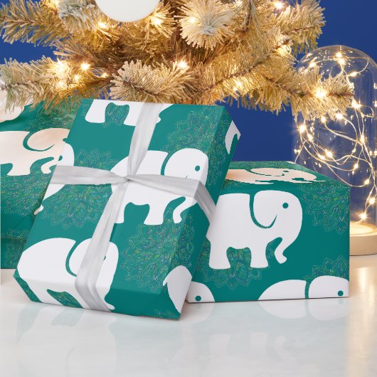 Papier Cadeau Bébé blanc mou Eléphant Mandala Motif bleu (Vacances)