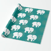 Papier Cadeau Bébé blanc mou Eléphant Mandala Motif bleu (Déroulé)