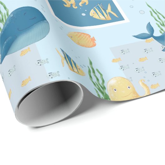 Papier Cadeau Bébé bleu Bébé bleu sous l'eau (Coin rond)