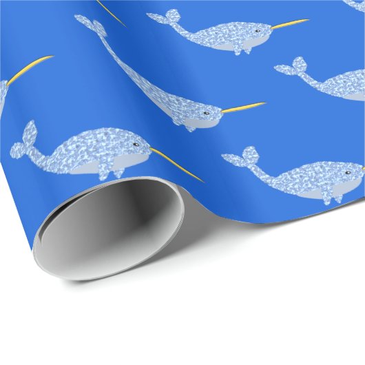 Papier Cadeau Bébé Bleu Cute Garçon Narwhal Motif (Coin rond)