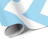 Papier Cadeau Bébé Bleu et Blanc Grandes bandes Verticales Chevr (Coin rond)