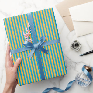 Papier Cadeau Bébé Bleu et Jaune Étroit rayures