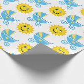 PAPIER CADEAU BÉBÉ BLEU & JAUNE ET SOLEIL JAUNE (Coin)